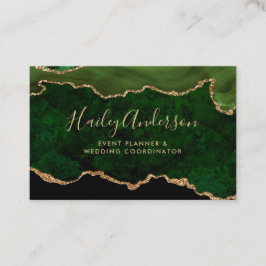 Cartão De Visita Emerald Green Dourado Glitter Watercolor Agate