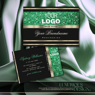 Cartão De Visita Emerald Green Glitter Sparkle Logo Dourado e preto