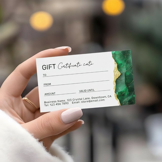 Cartão De Visita Emerald Green Marble Gift Certificate (Criador carregado)