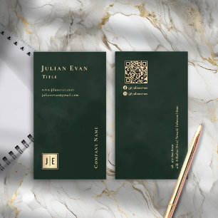 Cartão De Visita Emerald Verde e Luxo Dourado Monograma Vertical