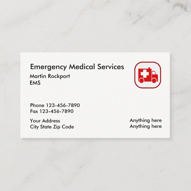 Cartão De Visita Emergência Médica EMS Ambulância (Frente)