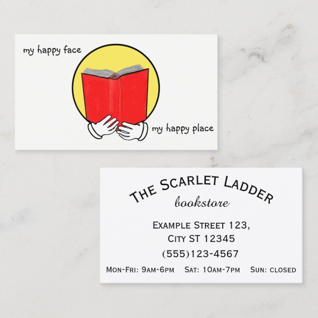 Cartão De Visita Emoticon que lê um livro - livraria ou biblioteca (Frente/Verso)