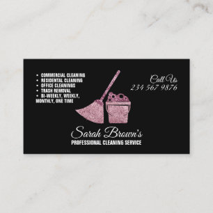 Cartão De Visita Emprega doméstica serviço de limpeza Pink brilho