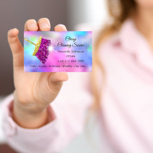 Cartão De Visita Empregada doméstica elegante BluePink fúcsia