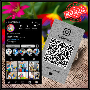 Cartão De Visita Empregada Doméstica Instagram Cinza Código QR Limp