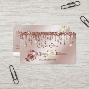 Cartão De Visita Empregada doméstica limpando casa Brilhante rosa d