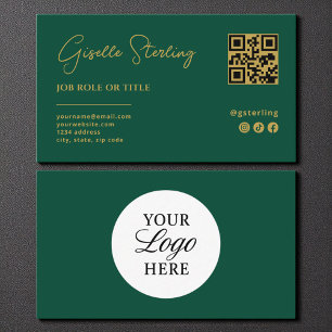 Cartão De Visita Empresa de código QR do logotipo Dourado Emerald G