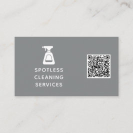 Cartão De Visita Empresa de limpeza Código QR Cinza de Frasco de pu