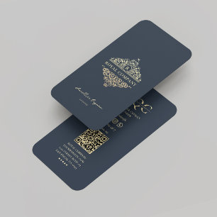 Cartão De Visita Empresa de Monograma Moderno Ornamento Azul Escuro