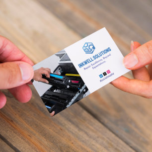 Cartão De Visita Empresa de reparo de impressora   Foto branca simp