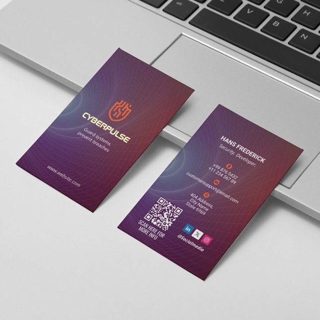 Cartão De Visita Empresa de segurança cibernética | Pulso Roxo Mode (Criador carregado)