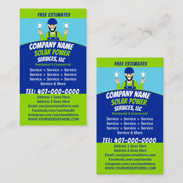 Cartão De Visita Empresa de serviços para lâmpadas de painel solar (Frente/Verso)