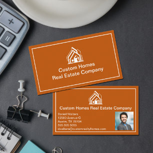 Cartão De Visita Empresa Imobiliária Burnt Orange Foto do Corretor