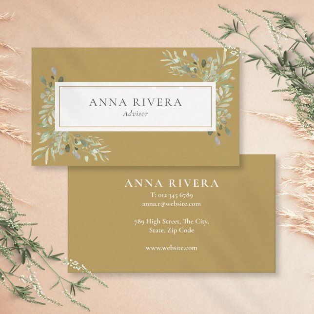 Cartão De Visita Empresa Profissional Floral de Verdura Dourada (Gold Greenery Floral Professional Company Business Card)