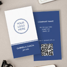 Cartão de Visita Empresarial Azul Simples com Logo