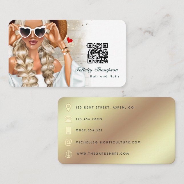 Cartão de Visita Empresarial Código QR de Cabeleir (Frente/Verso)