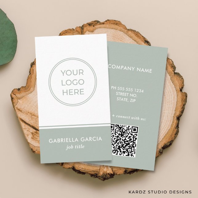 Cartão de Visita Empresarial com Código QR Escaneá (Front and back of business card shown in 3.5 x 2 in. Choose size, paper and corner style.)