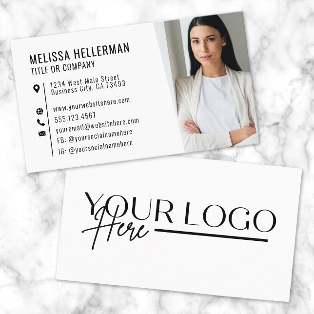 Cartão de Visita Empresarial com Logo e Foto Simpl (Professional Simple Photo Logo Business Card)