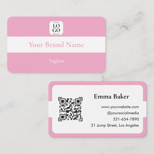 Cartão de Visita Empresarial com Logo QR Code Rosa (Frente/Verso)