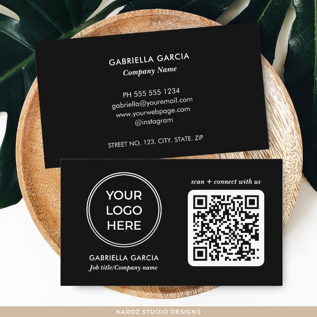 Cartão de Visita Empresarial com Logotipo de Códig (Add your logo and business contact information. Enter URL to create QR Code)