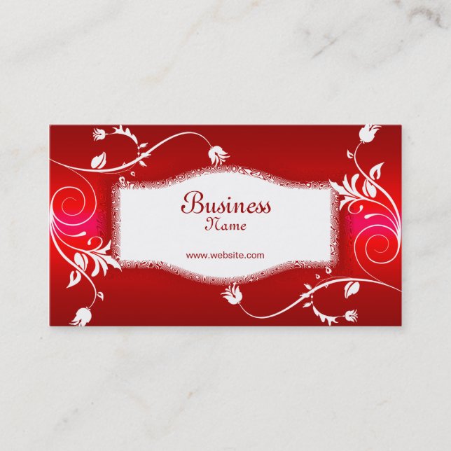 Cartão de Visita Empresarial Floral Vermelho Branc (Frente)