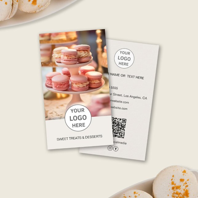 Cartão de Visita Empresarial Tan com Logotipo Pers (Bakery Custom Logo Photo QR Tan Business Card)