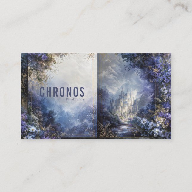 Cartão De Visita Enchanted Fairytale Castle Purple Floral Gold Mist (Frente)