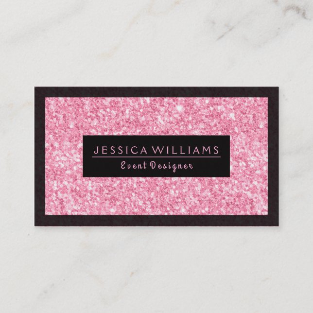 Cartão De Visita Ênfase Negra-Impressão com Brilho Rosa-Quente Clar (Frente)