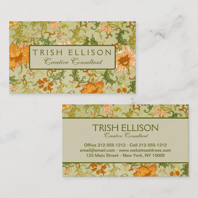 Cartão De Visita Enfeite Chinês Antigo Flores Jones (Frente/Verso)