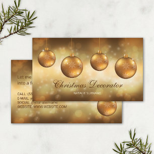 Cartão De Visita Enfeites de Natal Amarelo Dourado em Bokeh Amarelo