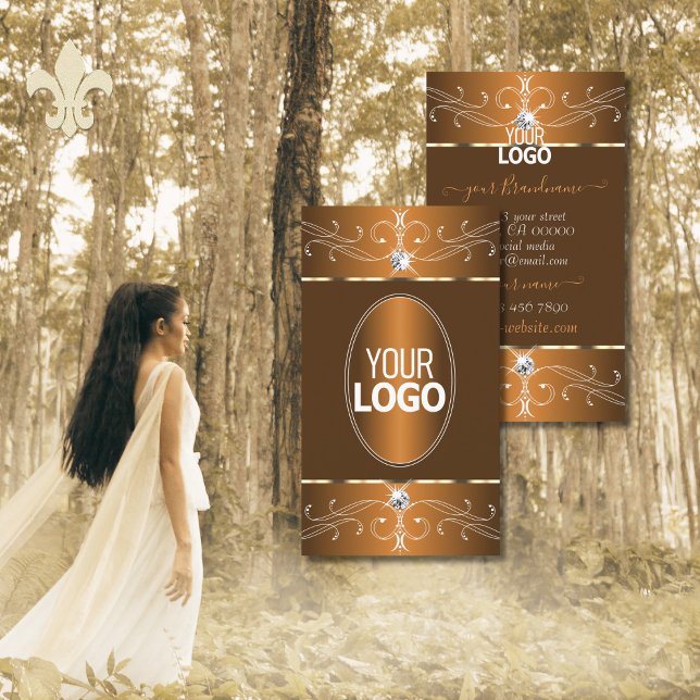 Cartão De Visita Enfeites Ornatos Marrom Glamurosos com Laranja e L (Criador carregado)