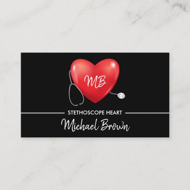 Cartão De Visita Enfermeira cardíaca do estetoscópio Médica Saúde M (Frente)