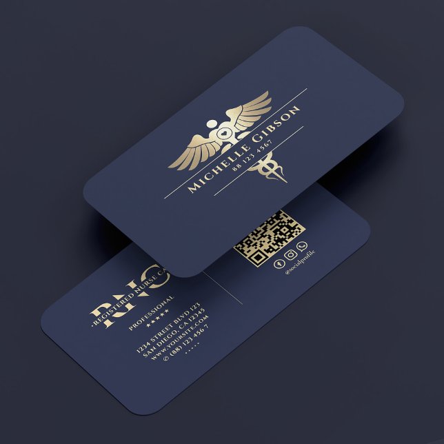 Cartão De Visita Enfermeira Médica Moderna Monograma Caduceus Marin (Modern Medical Nurse Monogram Caduceus Navy Blue Business Card
)