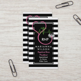 Cartão De Visita Enfermeira moderna das listras de BW que nutre