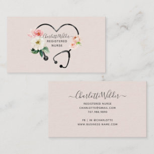 Cartão De Visita Enfermeira Registrada Estetoscópio Floral Aquarela