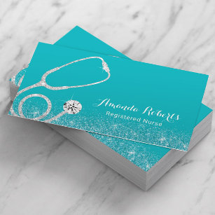 Cartão De Visita Enfermeiro Cuidador de Turquesa Médica Elegante