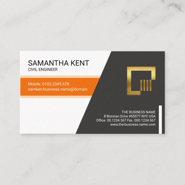 Cartão De Visita Engenharia Elegante Laranja Stripe Trapézio (Frente)