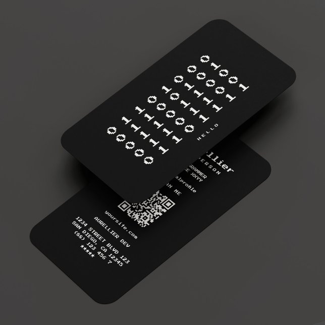Cartão De Visita Engenheiro de software Programador preto branco pr (Software Engineer Programmer Developer Black White Business Card
)