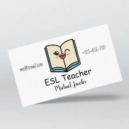 Cartão De Visita Engraçado Kawaii Livro ESL Professor Ensino em Ing