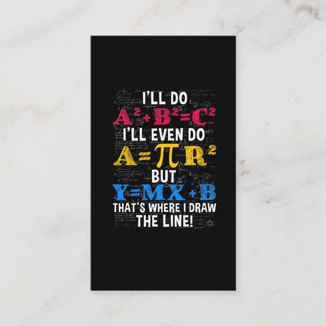 Cartão De Visita Engraçado Professor de Matemática Humor Algebra Pi (Frente)