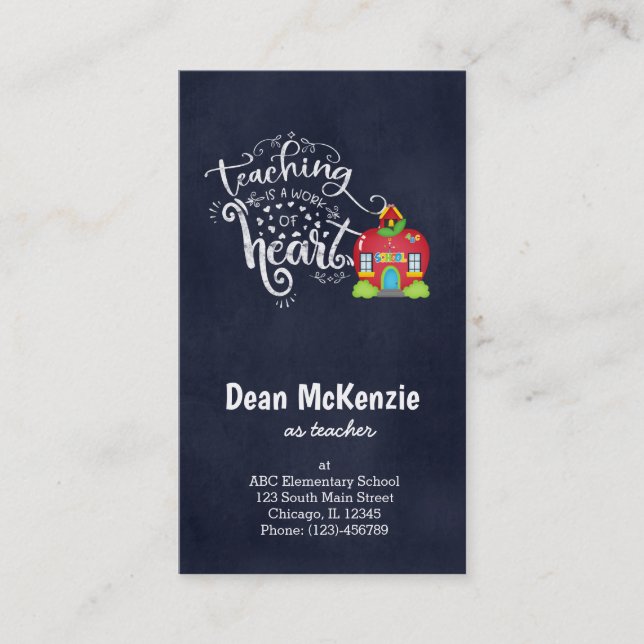 Cartão De Visita Ensinar é uma obra de coração (Frente)