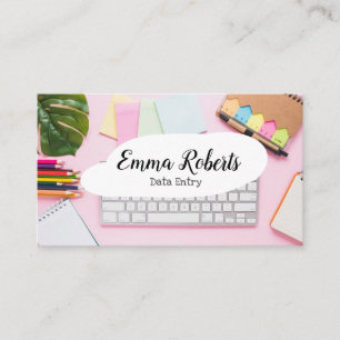 Cartão De Visita Entrada de Dados de Trabalho da Mulher Rosa-laptop