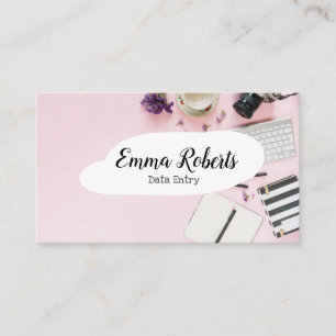 Cartão De Visita Entrada de Dados de Trabalho da Mulher Rosa-laptop