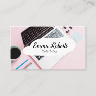 Cartão De Visita Entrada de Dados de Trabalho da Mulher Rosa-laptop