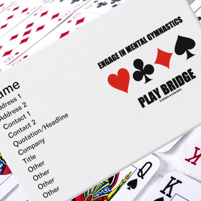 Cartão De Visita Envolva-Se Em Conjuntos De Placas De Ponte Para A  (Introduce yourself with these customizable business cards for any bridge player or teacher!)