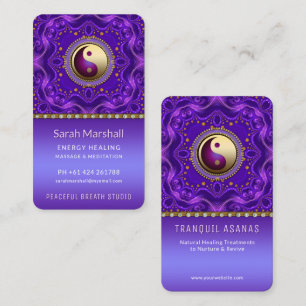 Cartão De Visita Equilíbrio Dourado Roxo Mandala Tranquilo Holístic