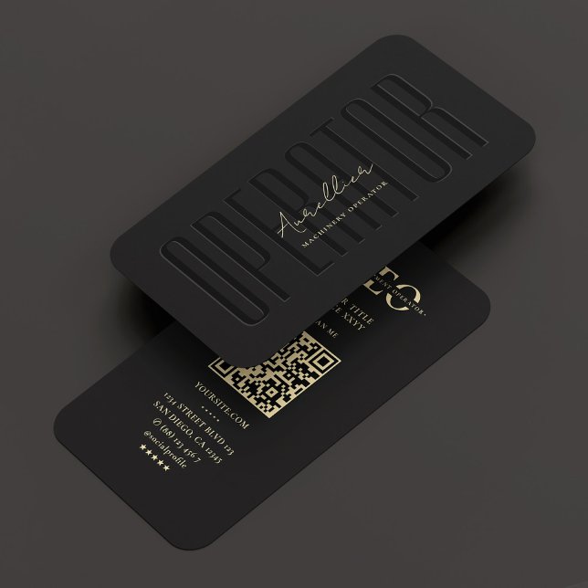 Cartão De Visita Equipamento pesado de operador moderno Monograma p (Modern Operator Heavy Equipment Black Monogram QR Business Card
)
