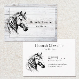 Cartão De Visita esboço de cavalo elegante equestre preto e branco