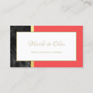 Cartão De Visita Esboço Dourado Elegante, vermelho e preto, mármore