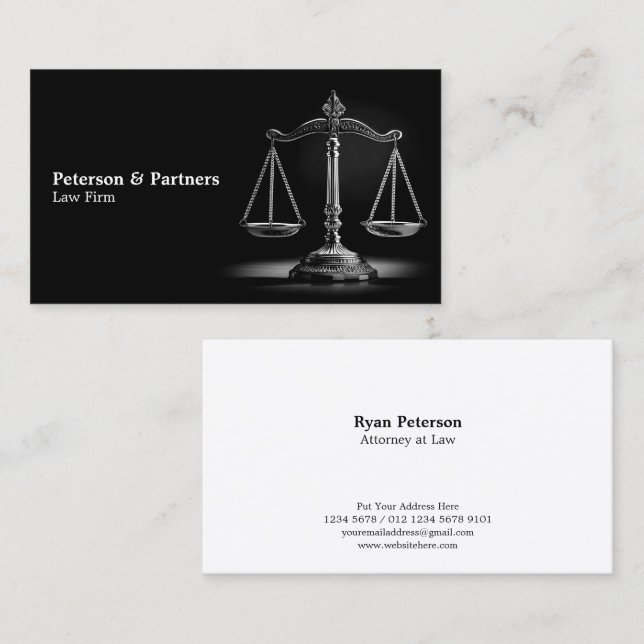 Cartão De Visita Escala de Justiça Preta e Branca em Preto (Frente/Verso)